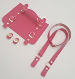 Suni Deri Çift Tokalı Ayarlı Saplı Fuşya Renk Çanta Deri Seti Light Gold Metalli