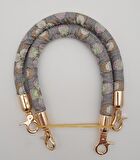 Çift Kısa Kordon Çanta Sapı Gri Lila Çiçekli Light Gold Metalli