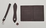 Kartlıklı Cüzdan İçi Deri Seti Koyu Kahverengi Gümüş Metalli