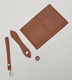 Kartlıklı Cüzdan İçi Deri Seti Taba Renk Gümüş Metalli