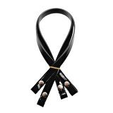 Rugan Deri Çift Kat Dikişli 70 cm Çıtçıtlı Çanta Sapı Siyah Renk Gümüş Metalli