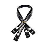 Rugan Deri Çift Kat Dikişli 70 cm Çıtçıtlı Çanta Sapı Siyah Renk Gümüş Metalli