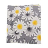 80x35 cm Pamuklu Astarlık Kumaş Beyaz Papatyalı Gri Renk No:35