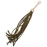 Süet Nubuk Deri Kovanlı Uzun Püskül Haki Renk Light Gold Metalli