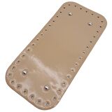 Parlak Rugan Deri 25x12 cm Dikdörtgen Çanta Tabanı Bej Renk Gümüş Metalli