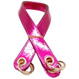 Parlak Rugan Deri Kuş Gözlü Çift Çanta Sapı Fuşya Renk Light Gold Metalli