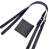 Suni Deri Cepli Ayarlanabilir Çift Saplı Çanta Seti Lacivert Light Gold Metalli