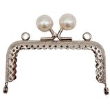 8.5 cm İncili Dikdörtgen Cüzdan Çanta Klipsi Bursu Gümüş Metalli