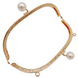 20.5 cm İncili Oval Çanta Klipsi Çanta Bursu Light Gold Metalli