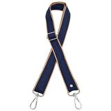 120x3 cm Polyester Kolon Çanta Sapı Lacivert Renk Bej Şeritli Gümüş Metalli