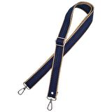 120x3 cm Polyester Kolon Çanta Sapı Lacivert Renk Bej Şeritli Gümüş Metalli