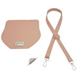 Suni Deri 21x19 cm Kapaklı ve Ayarlı Saplı Çanta Seti Pudra Renk Gümüş Metalli
