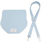 Suni Deri 21x19 cm Kapaklı ve Ayarlı Saplı Çanta Seti Bebe Mavi Renk Gümüş Metalli
