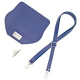 Suni Deri 21x19 cm Kapaklı ve Ayarlı Saplı Çanta Seti Mavi Renk Gümüş Metalli