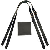 Gerçek Deri Cepli Ayarlanabilir Çift Saplı Çanta Seti Siyah Renk Light Gold Metalli