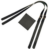 Gerçek Deri Cepli Ayarlanabilir Çift Saplı Çanta Seti Siyah Renk Light Gold Metalli