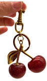 Angel Çanta Aksesuar Kırmızı Simli  Kiraz Anahtarlık , Çanta Süsü Antik- Gold Metalli