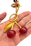 Angel Çanta Aksesuar Kırmızı Simli  Kiraz Anahtarlık , Çanta Süsü Antik- Gold Metalli
