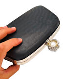 Angel Çanta Aksesuar Abiye Çanta Kalıbı İncili Taşlı Tutmalı Model  Gümüş Metalli  (NO:23)