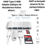 Coofbe 5in1 100W  Type-C Dönüştürücü Çevirici Hub Type-C Usb Tf Sd Kart Dosya Aktarımı Type C To Usb