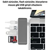 Coofbe 5in1 100W  Type-C Dönüştürücü Çevirici Hub Type-C Usb Tf Sd Kart Dosya Aktarımı Type C To Usb