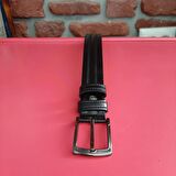 Erkek Kemer 3,5 Cm. Desenli Siyah Hakiki Deri (Vejetal Dana Derisi) 135 Cm. Gvn-0053