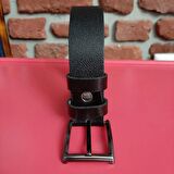 Erkek Kemer 3,5 Cm. Düz Siyah Hakiki Deri (Vejetal Dana Derisi) 125 Cm. Gvn-0055
