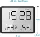 Mıknatıslı LCD Dijital Ekran 9x7 cm Pilli Mini Saat Alarm Saat Nem Göstergesi Sıcaklık Ölçer