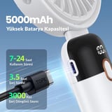 K70 Taşınabilir Şarjlı El Vantilatörü 2400mAh 360° Döner Başlıklı Standlı Dijital Ekranlı Soğutucu Fan Beyaz