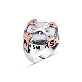 Amberkan Beyaz Oniks Taşlı Pusulalı Erkek Yüzük