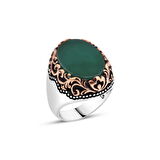 Amberkan Düz Yeşil Akik Taşlı Erkek Yüzük