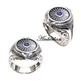 Lacivert Zirkon Taşlı Pervane Modeli Özel Tasarımlı Gümüş Yüzük