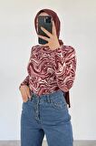 Yarım Balıkçı Yaka Ebru Desenli Body