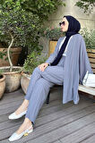 Gofre Kimono İkili Tesettür Takım Füme