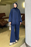 Kapşonlu Pantolonlu İkili Tesettür Takım Lacivert