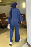 Kapşonlu Pantolonlu İkili Tesettür Takım Lacivert