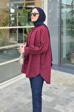 Manşeti Biyeli Tunik Bordo