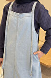 Askılı Denim Salopet Elbise Buz Mavisi
