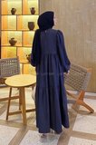 Balon Kol Katlı Yazlık Elbise Koyu Mavi