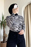 Yarım Balıkçı Yaka Zebra Desenli Body Siyah