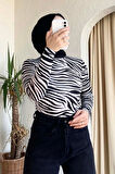 Yarım Balıkçı Yaka Zebra Desenli Body Siyah