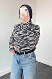 Eldiven Detaylı Zebra Desenli Body Siyah
