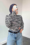 Eldiven Detaylı Zebra Desenli Body Siyah