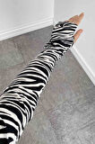 Eldiven Detaylı Zebra Desenli Body Siyah