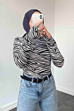 Eldiven Detaylı Zebra Desenli Body Siyah
