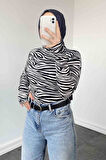 Eldiven Detaylı Zebra Desenli Body Siyah