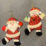 Uretti - Funda 1603 - El Yapımı Noel Baba ve Kardan Adam Keçe 2'li Yılbaşı Ağacı Süsü - 14 x 18 cm