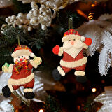 Uretti - Funda 1603 - El Yapımı Noel Baba ve Kardan Adam Keçe 2'li Yılbaşı Ağacı Süsü - 14 x 18 cm