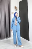 Tatula Fularlı Düğmeli Denim İkili Takım Mavi