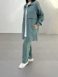 Uzun Gömlek Üst, Basic İçlik ve Rahat Pantolon Üçlü Takım